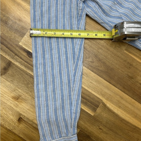 J. Jill Love Linen Light Blue White Striped Button Down Long Sleeve Dress Sz Sm - Picture 9 of 10